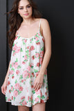 Floral Print Deep Scoop Sleeveless Shift Dress