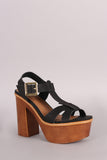 Qupid T-Strap Chunky Faux Wooden Platform Heel