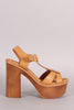 Qupid T-Strap Chunky Faux Wooden Platform Heel