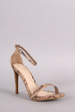 Anne Michelle Python Ankle Strap Open Toe Stiletto Heel