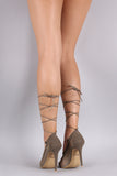 Suede Net Pointy Toe Lace-Up Pump