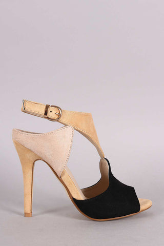 Cutout Block Color Peep Toe Stiletto Heel