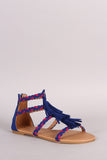 Qupid Tassel Strappy Braids Gladiator Flat Sandal