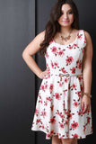 Floral Scoop Neck Sleeveless Belted Fit And Flare Dress