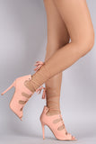 Qupid Caged Lace Up Peep Toe Heel