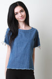 Denim Lace Up Short Sleeve Top