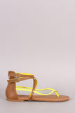 Qupid Two Tone Intertwined V-Strap Thong Flat Sandal