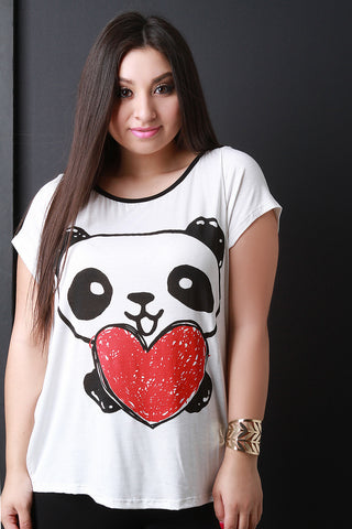 Panda Heart Graphic Print Short Sleeves Tee