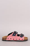 Flag Print Double Buckle Open Toe Footbed Sandal