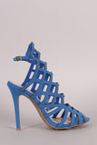 Nubuck Geometric Cutout Peep Toe Stiletto Heel