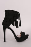 Qupid Suede Lace Up Fringe Cuff Stiletto Platform Heel