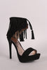 Qupid Suede Lace Up Fringe Cuff Stiletto Platform Heel