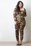 Camouflage Zipper Hoodie Jumpsuit