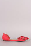 Breckelle Suede Perforated Pointy Toe Dorsay Flat