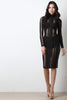 Vertical Semi Sheer Striped Mesh Bodycon Dress