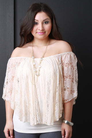 Semi-Sheer Lace Off The Shoulder Necklace Top