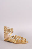 Liliana Crinkle Caged Toe Ring Gladiator Flat Sandal