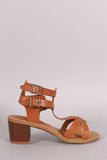 Bamboo Ankle Cuff Cirsscross Strap Chunky Heel