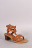 Bamboo Ankle Cuff Cirsscross Strap Chunky Heel