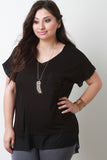 Pocket Short Sleeve Sheer Hem Top