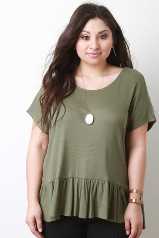 Rib Knit Short Sleeve Peplum Top