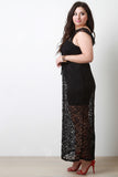 Semi-Sheer Cover Up Floral Lace Maxi Dress