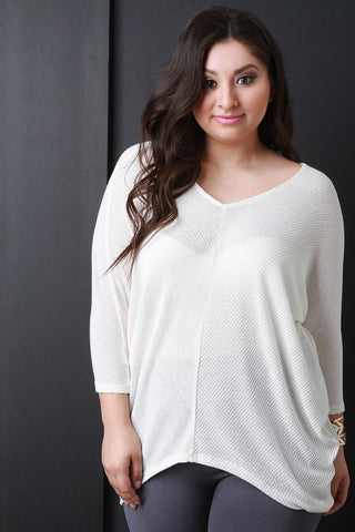 Loose Knit V-Neck Dolman Sleeves Top