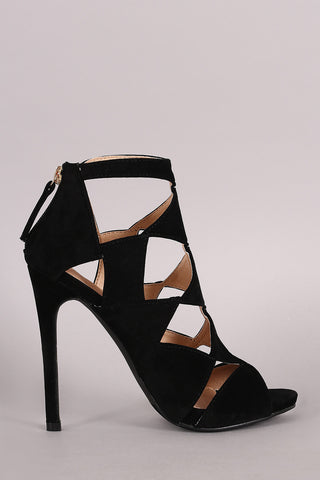 Liliana Suede Cutout Peep Toe Stiletto Heel