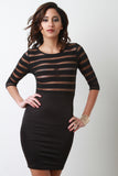 Semi-Sheer Stripe Three Quarter Sleeve Dress