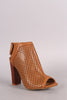 Bamboo Perforated Peep Toe Chunky Mule Heel