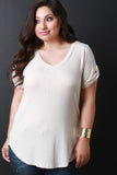 V-neck Tab Sleeve Round Hem Top