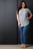 V-neck Tab Sleeve Round Hem Top