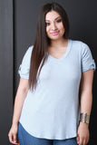 V-neck Tab Sleeve Round Hem Top