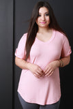 V-neck Tab Sleeve Round Hem Top