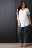 V-neck Tab Sleeve Round Hem Top