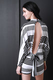 Open Back Dolman Sleeve Stripe Romper