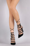 Shoe Republic LA Suede Caged Lace Up Stiletto Pump