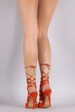 Shoe Republic LA Suede Caged Lace Up Stiletto Pump