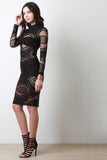 Semi-Sheer Fishnet Patterned Keyhole Midi Dress