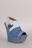 Bamboo Colorblock Denim Star Print Platform Wedge