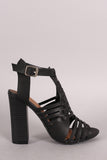 Bamboo Buckled Strappy Woven Chunky Heel