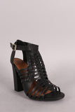 Bamboo Buckled Strappy Woven Chunky Heel