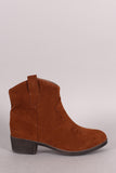 Qupid Vegan Suede Western Cowgirl Ankle Boots