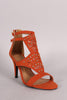 Qupid Suede Perforated And Studded Open Toe Heel