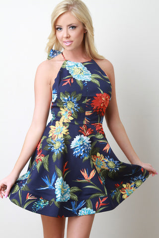 Bow Back Floral Skater Dress