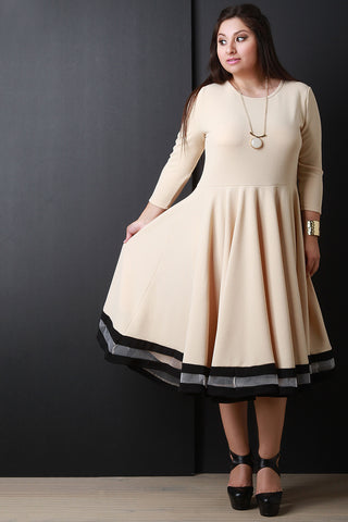 Three Quarter Sleeve Skater Midi Dress