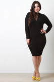 Ribbed Knit Criss Cross Mock Neck Dress