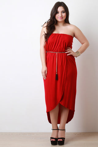 Strapless Asymmetrical Hem Maxi Dress