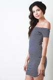 Horizontal Stripe Off The Shoulder Bodycon Dress