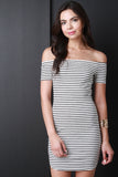 Horizontal Stripe Off The Shoulder Bodycon Dress